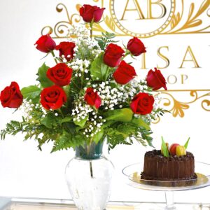 12 Roses and 6’ Chocolate Truffle Macaron Cake